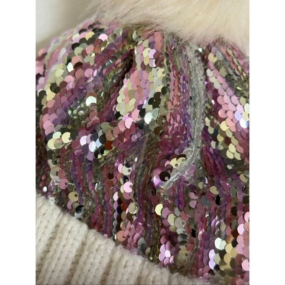 Tucker + Tate Kids Sparkle Sequins Rib Knit Pom Beanie Hat Purple White One Size - Picture 5 of 7